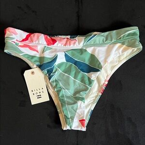 Billabong Leafy Print Bikini Bottom - Green and Pink